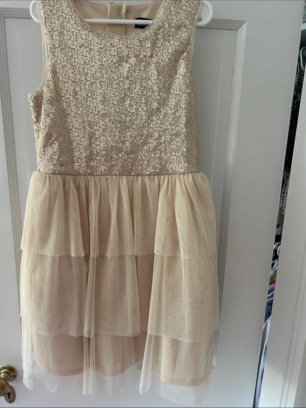 Girls' Cream Sequin Bodice Tiered Tulle Dress